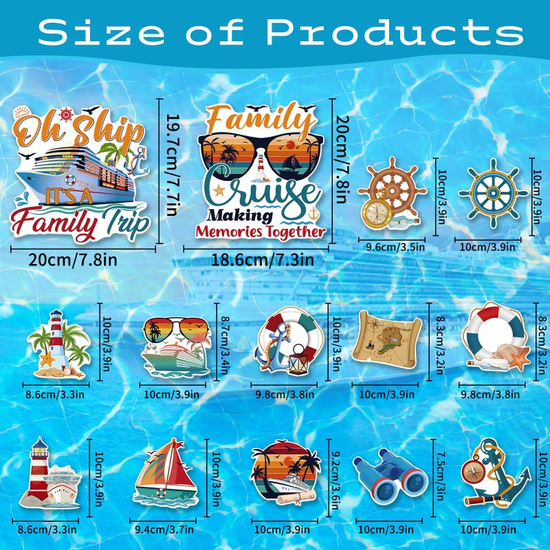 Wxiben Family Cruise Door Magnets - 14PCS Retro Family Trip Cruise Door Decorations Magnetic Palm Tree Sunset Anchor Cruise Ship Door Decorations Magnets Stickers for Carnival Party Stateroom Cabin - Image 2