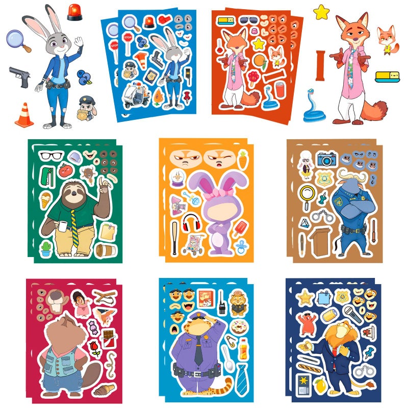 AHPAHP 16 Pcs DIY Cute Animal Stickers, Cartoon Movie Theme Sticker, Suitable for Crafts Goodie, Party Favors, Activities Gifts, Classroom Teacher Reward - Image 1