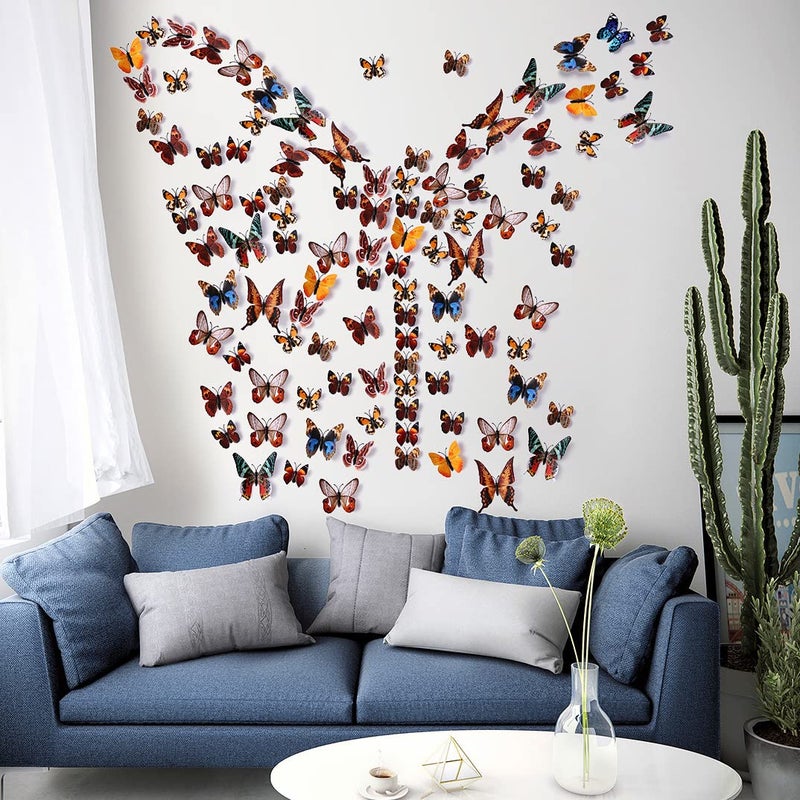 LiveGallery 72 PCS Removable 3D DIY Beautiful Butterfly Wall Decals Colorful Butterflies Art Decor Wall Stickers Murals for Home Nursery Bedroom Classroom Offices TV Background Brown - Image 5