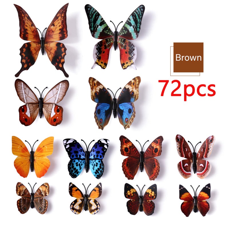 LiveGallery 72 PCS Removable 3D DIY Beautiful Butterfly Wall Decals Colorful Butterflies Art Decor Wall Stickers Murals for Home Nursery Bedroom Classroom Offices TV Background Brown - Image 4