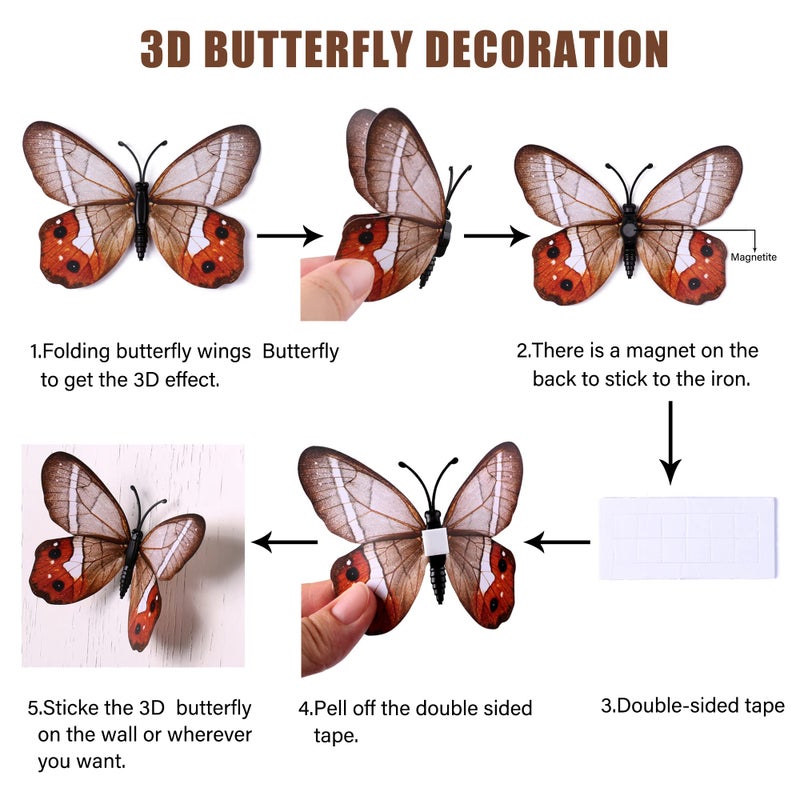 LiveGallery 72 PCS Removable 3D DIY Beautiful Butterfly Wall Decals Colorful Butterflies Art Decor Wall Stickers Murals for Home Nursery Bedroom Classroom Offices TV Background Brown - Image 3