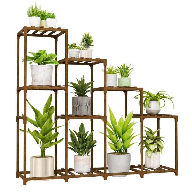 Bamworld Tall Plant Stand Indoor Wood Plant Shelf Outdoor Tiered Plant Rack for Multiple Plants 4 Tiers 10 Pots Ladder Plant Holder Plant Table for Plant Pots Boho Home Decor for Gardening Gifts - Image 1