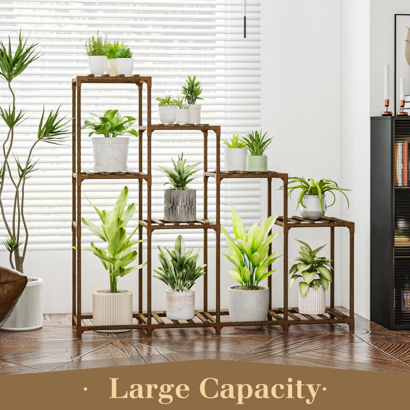 Bamworld Tall Plant Stand Indoor Wood Plant Shelf Outdoor Tiered Plant Rack for Multiple Plants 4 Tiers 10 Pots Ladder Plant Holder Plant Table for Plant Pots Boho Home Decor for Gardening Gifts - Image 3