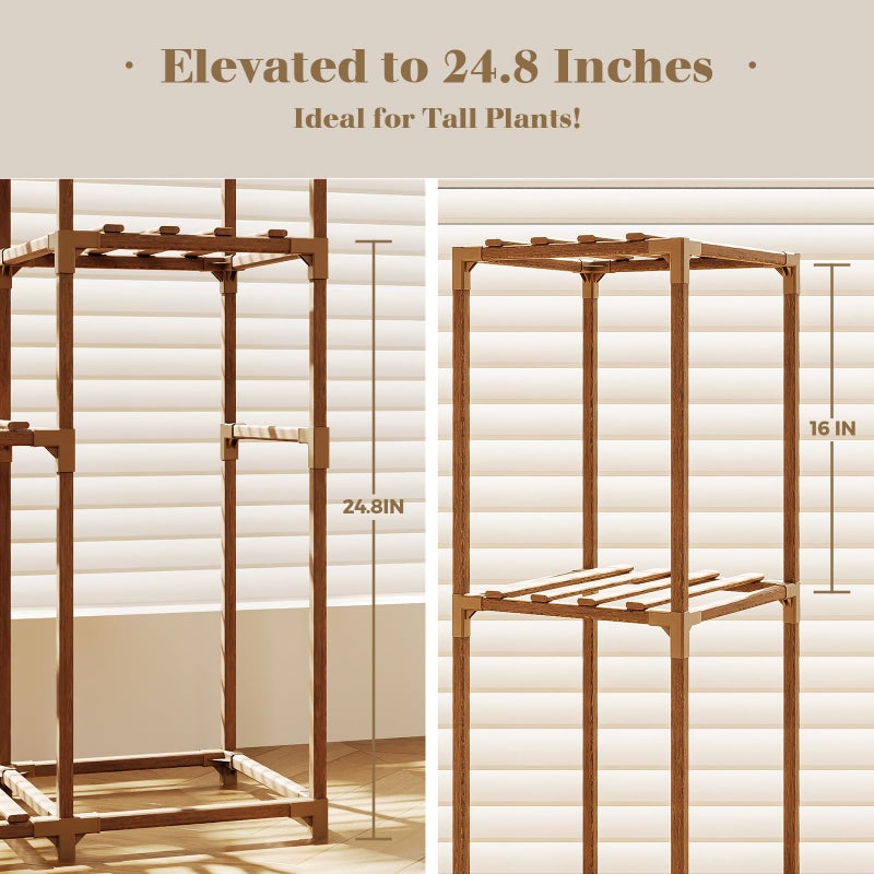 Bamworld Tall Plant Stand Indoor Wood Plant Shelf Outdoor Tiered Plant Rack for Multiple Plants 4 Tiers 10 Pots Ladder Plant Holder Plant Table for Plant Pots Boho Home Decor for Gardening Gifts - Image 2