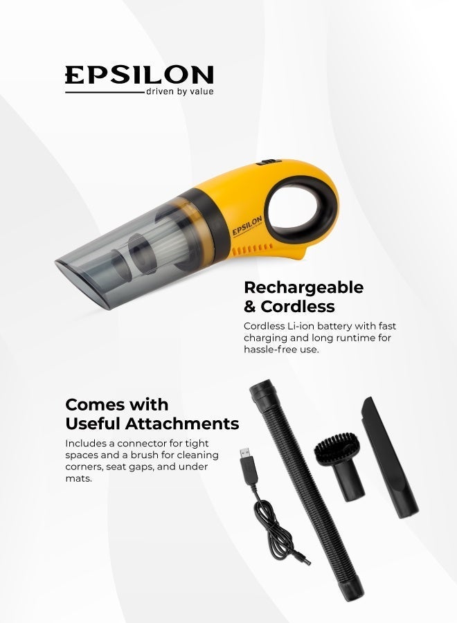 Epsilon Rechargeable 7.4V Cordless Car Vacuum Cleaner with Strong Suction, Mini Handheld Design, Wet & Dry Use, HEPA Filter, Brush & Connector Included, Easy to Store & Ideal for Interior Detailing - Image 3