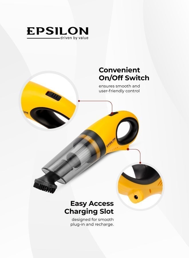 Epsilon Rechargeable 7.4V Cordless Car Vacuum Cleaner with Strong Suction, Mini Handheld Design, Wet & Dry Use, HEPA Filter, Brush & Connector Included, Easy to Store & Ideal for Interior Detailing - Image 5