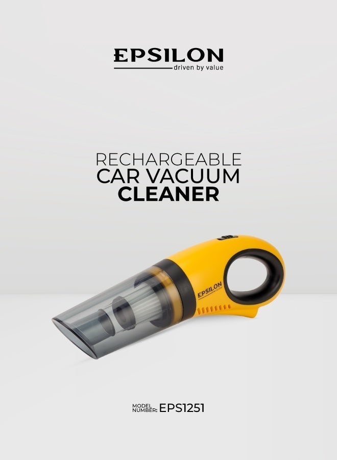Epsilon Rechargeable 7.4V Cordless Car Vacuum Cleaner with Strong Suction, Mini Handheld Design, Wet & Dry Use, HEPA Filter, Brush & Connector Included, Easy to Store & Ideal for Interior Detailing - Image 1