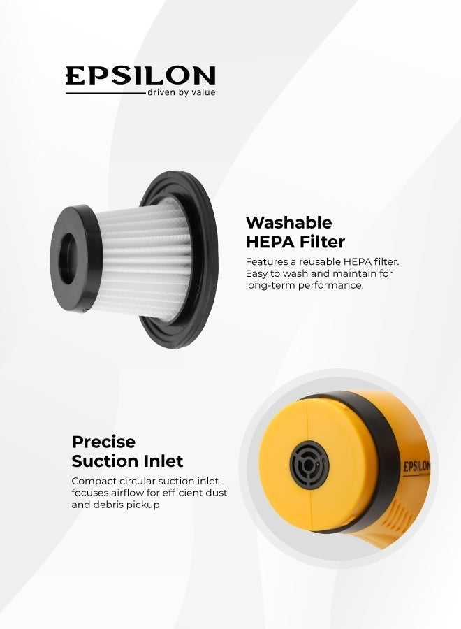 Epsilon Rechargeable 7.4V Cordless Car Vacuum Cleaner with Strong Suction, Mini Handheld Design, Wet & Dry Use, HEPA Filter, Brush & Connector Included, Easy to Store & Ideal for Interior Detailing - Image 4