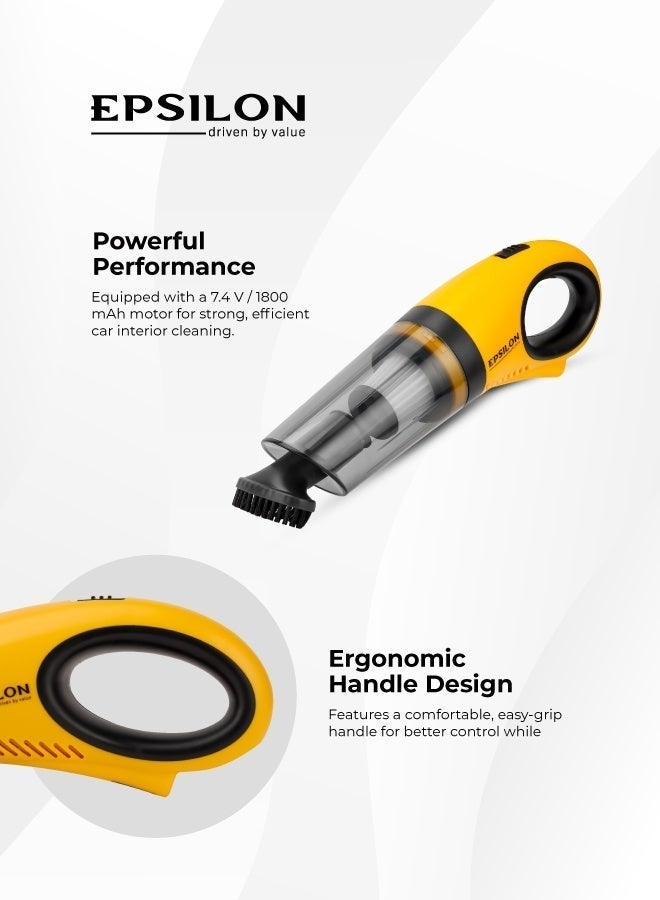 Epsilon Rechargeable 7.4V Cordless Car Vacuum Cleaner with Strong Suction, Mini Handheld Design, Wet & Dry Use, HEPA Filter, Brush & Connector Included, Easy to Store & Ideal for Interior Detailing - Image 2