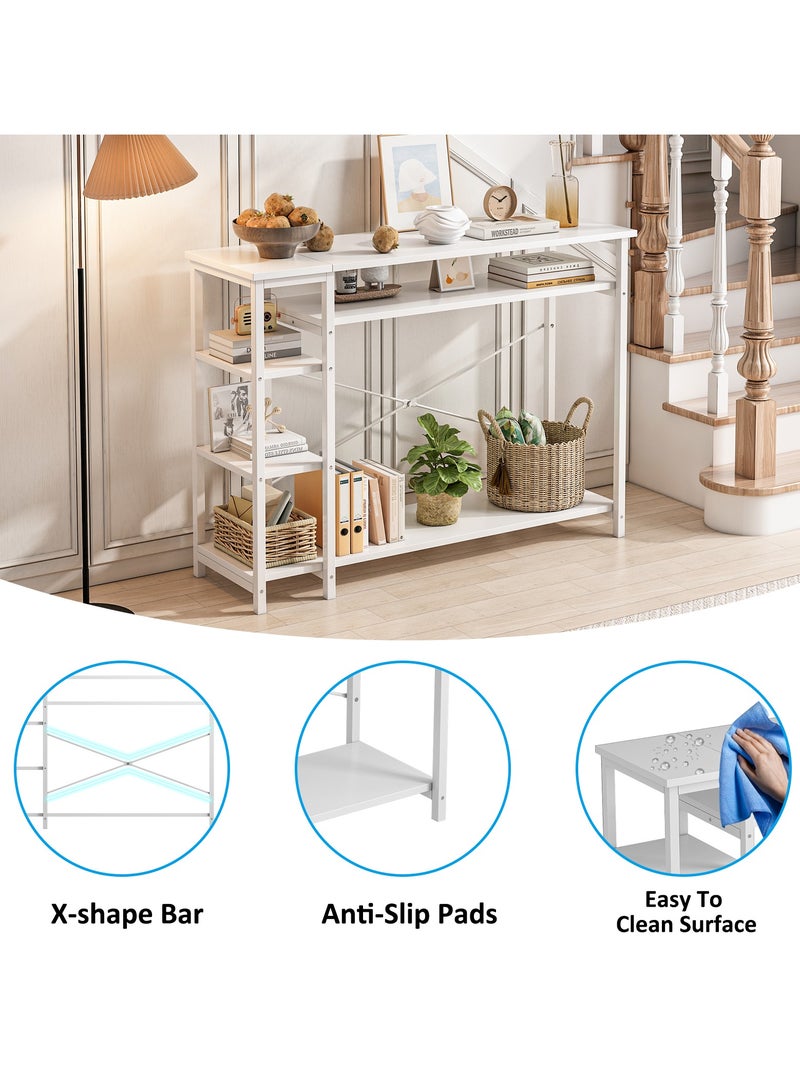 ALIVINGHOME Narrow Wooden Console Table with Storage Shelf - Entryway, Hallway & Living Room Accent Sofa Storage  Table - Space-Saving Design, White - Image 3