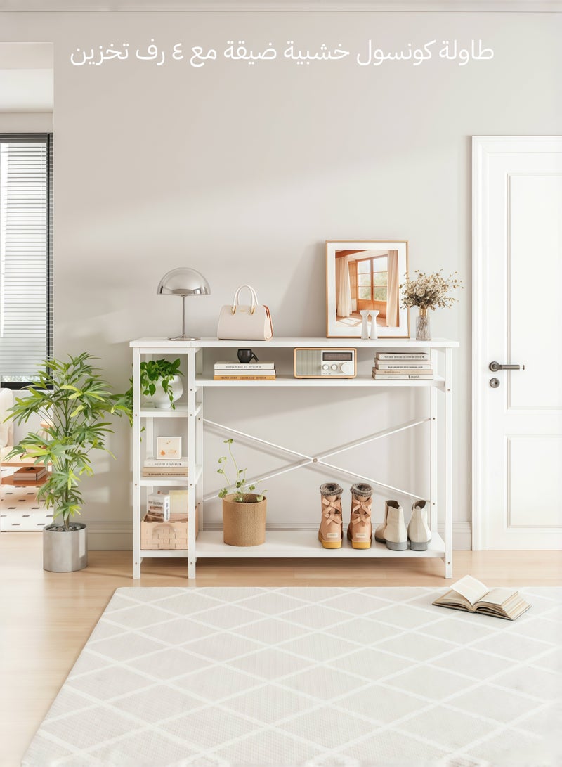 ALIVINGHOME Narrow Wooden Console Table with Storage Shelf - Entryway, Hallway & Living Room Accent Sofa Storage  Table - Space-Saving Design, White - Image 1