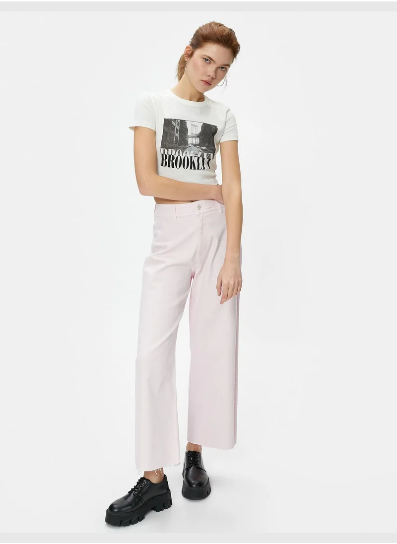 KOTON High Waist Crop Wide Leg Denim Trousers - Sandra Jean