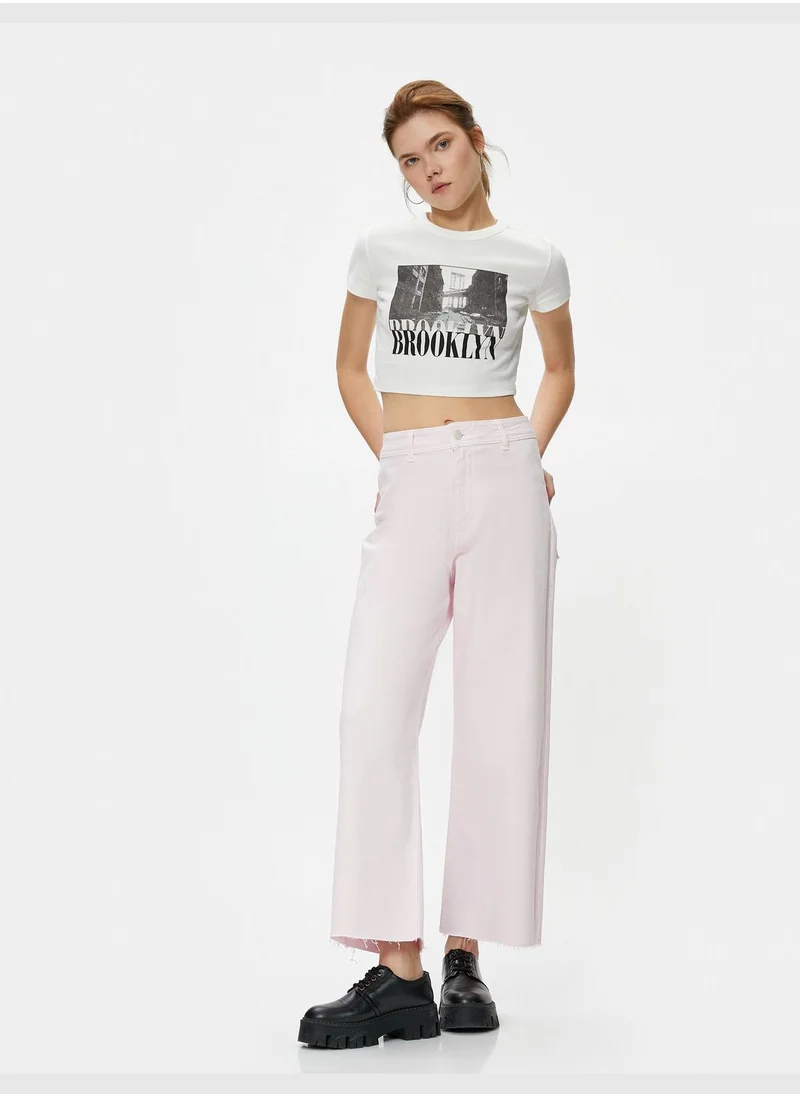 KOTON High Waist Crop Wide Leg Denim Trousers - Sandra Jean