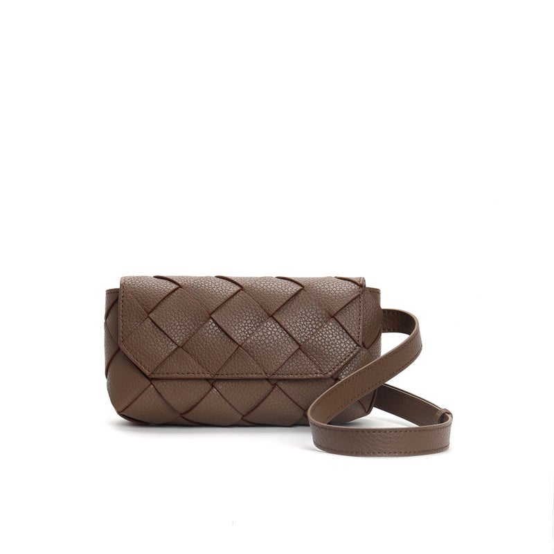 Woven French-Style Small Square Bag With Lychee Pattern Cowhide Texture, Casual Shoulder Crossbody Fashion Mini Bag - Image 1