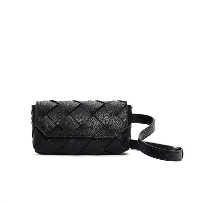 Woven French-Style Small Square Bag With Lychee Pattern Cowhide Texture, Casual Shoulder Crossbody Fashion Mini Bag - Image 3