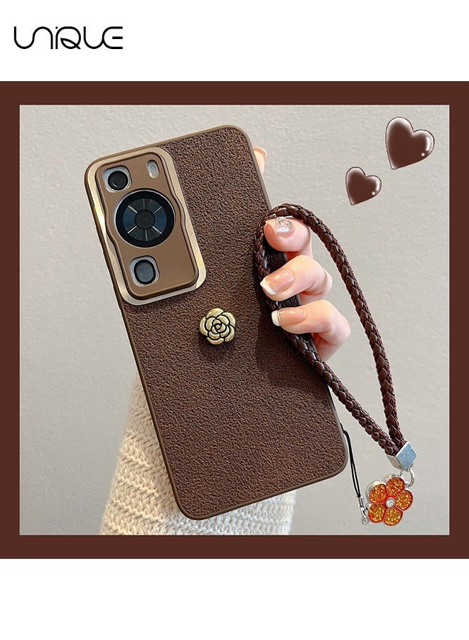 يونيك لهاتف هواوي P60 Pro 6.67 جراب - بني جلد حافظة هاتف - كاميليا جراب هاتف - حافظة هاتف مع حبل - حماية من السقوط والخدوش - Image 1