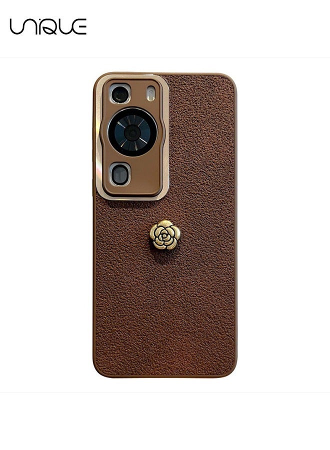 يونيك لهاتف هواوي P60 Pro 6.67 جراب - بني جلد حافظة هاتف - كاميليا جراب هاتف - حافظة هاتف مع حبل - حماية من السقوط والخدوش - Image 5