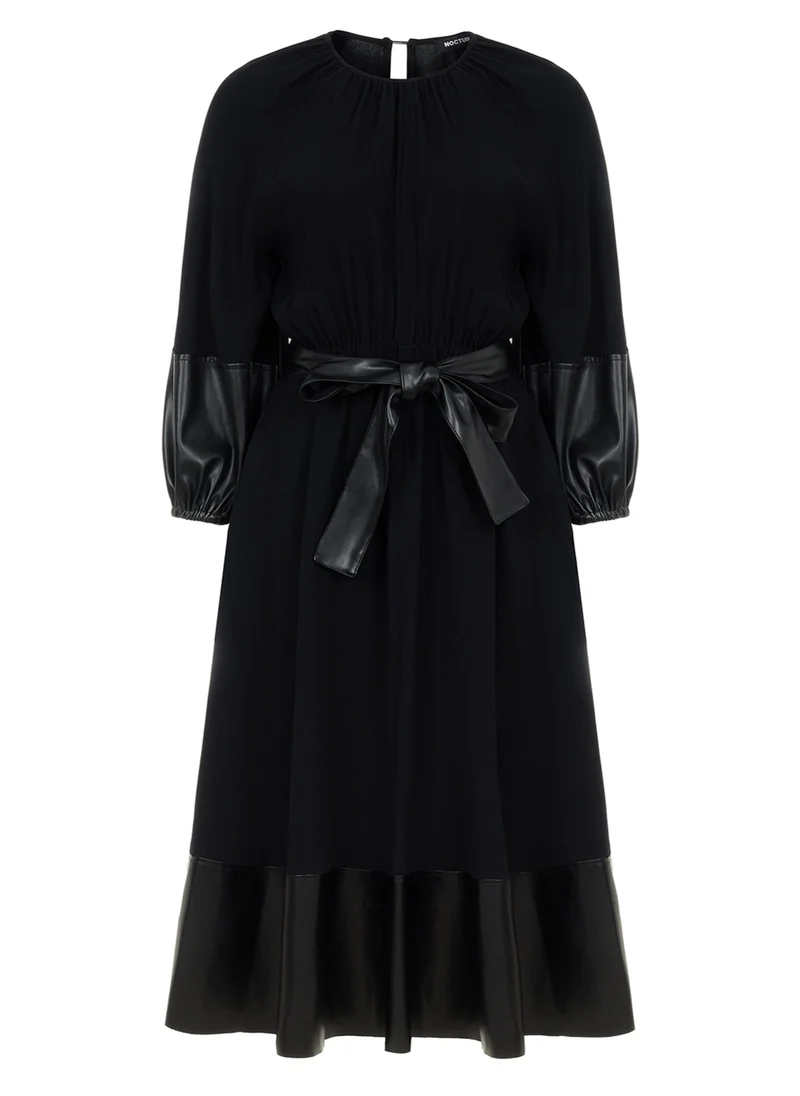 نوكتورن Leather Trim Midi Dress