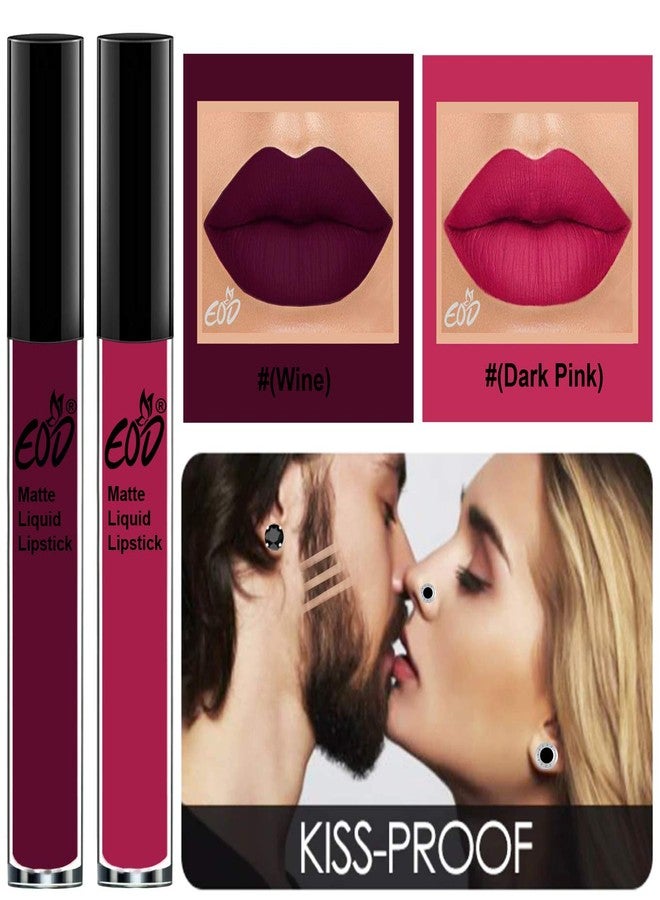 EOD® Elite Collection Long Lasting Waterproof 100% Vegan Made in India Matte Liquid Lipstick Combo of 2 Lip Gloss(Wine, Dark Pink) - Image 3