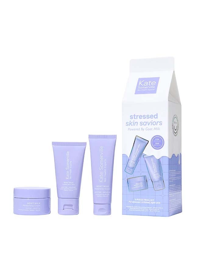 Kate Somerville Stressed Skin Saviors Kit | 3-Step Calming Skincare Set with Soothing Serum, Redness-Reducing Cream & Hydrating Mask | Restores Sensitive, Irritated, Overworked Skin - Image 1