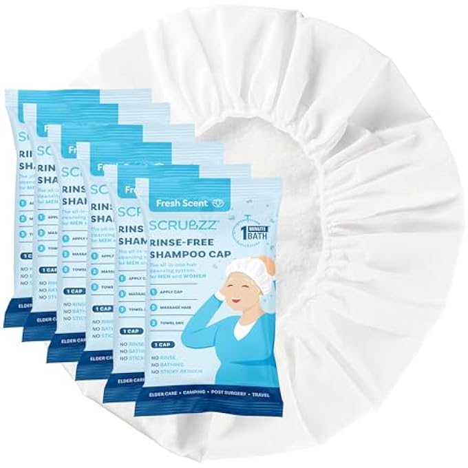 scrubzz SHAMPOO CAPS NO RINSE FOR ELDERLY AND BEDRIDDEN PATIENTS, RINSE FREE SHAMPOO CAPS FOR POST SURGERY AND HOSPITAL STAYS, WATERLESS HAIR WASHING SHOWER CAPS - 6 PACK - Image 2