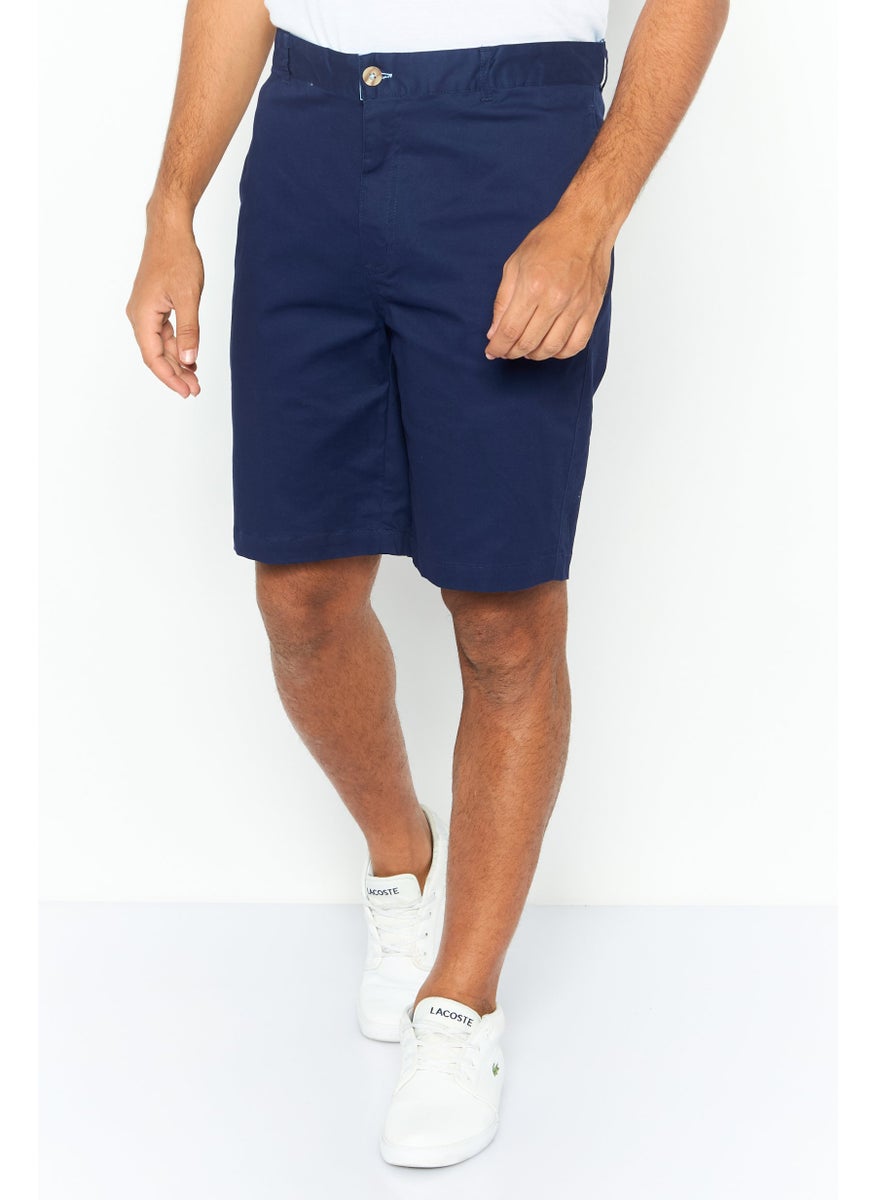 Tailorbyrd Men Embroidered Chino Shorts, Navy  - Image 1