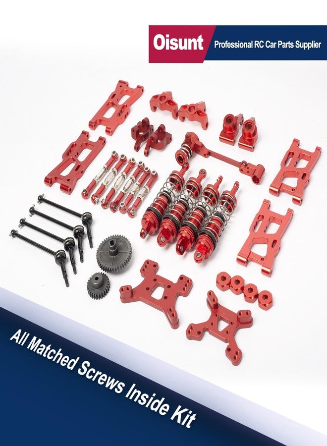 طقم قطع غيار معدنية من Oisunt لترقية سيارات التحكم عن بعد WLtoys بمقياس 1/14 و 1/12، مجموعة ملحقات ألومنيوم احتياطية مع براغي (أحمر) - Image 4