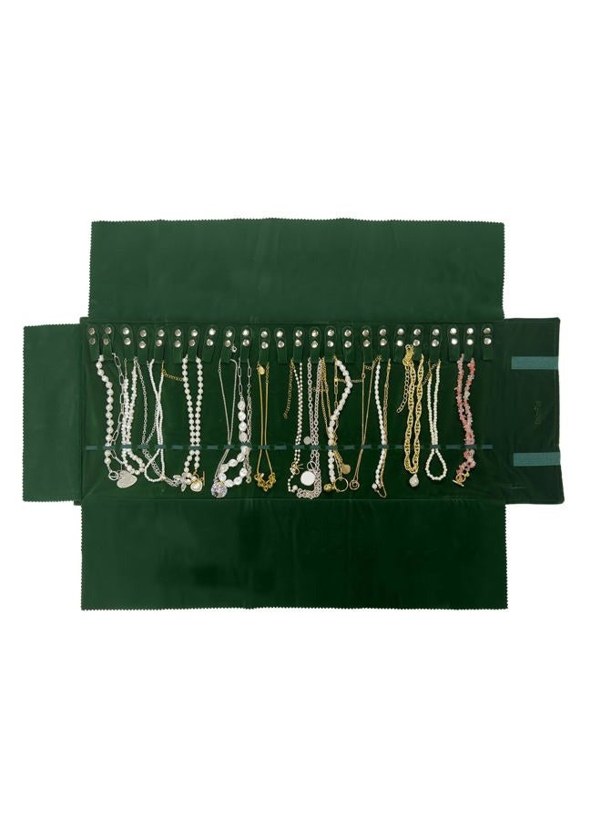 UnionPlus Velvet Travel Jewelry Roll Bag Organizer for Necklace, Elastic Band and Anti-winding, Large, Blackish Green - Image 1