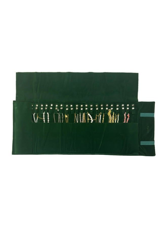 UnionPlus Velvet Travel Jewelry Roll Bag Organizer for Necklace, Elastic Band and Anti-winding, Large, Blackish Green - Image 3