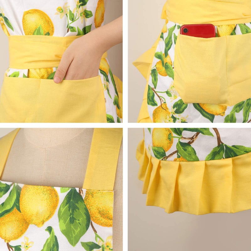 G2PLUS Thick Lemon Cotton Apron  Kitchen Apron for Women  Adjustable Cooking Apron with Pocket for Baking  Garden  Christmas - Image 3