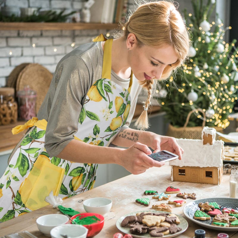 G2PLUS Thick Lemon Cotton Apron  Kitchen Apron for Women  Adjustable Cooking Apron with Pocket for Baking  Garden  Christmas - Image 4