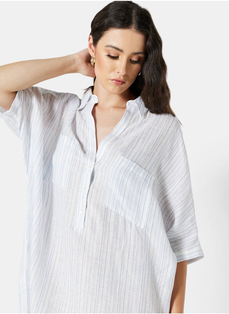 MANGO - Striped Linen Dress - Image 1