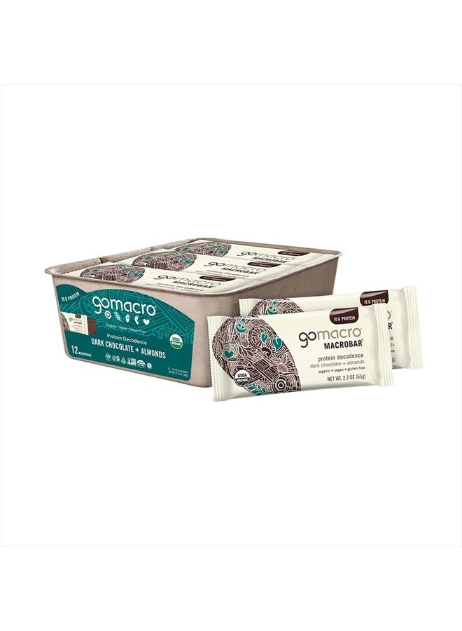 GoMacro MacroBar Organic Vegan Protein Bars - Dark Chocolate + Almonds (2.3 Ounce Bars, 12 Count) - Image 1