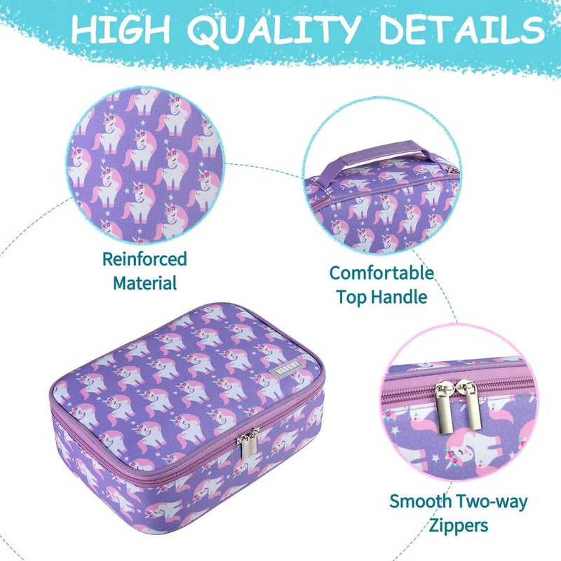Vaschy Large Pencil Case, Art Color Pencils Pouch with Detachable Layers Multiple Zip Pockets for School Office Stationary Organization Purple Unicorn - Image 5