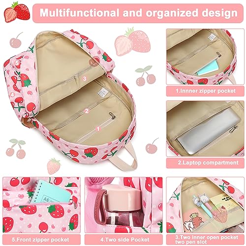 BTOOP Kids Backpack for Preschool Girls Strawberry Cherry Kindergarten Bookbag 15 inch Toddler Travel School Bag Fits Age 3-8 - Image 4