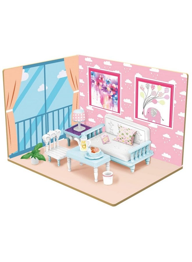 ويبي بيت دمى خشبي لغرفة المعيشة من Webby DIY مع أثاث بلاستيكي، بيت دمى للبنات والأولاد - Image 1