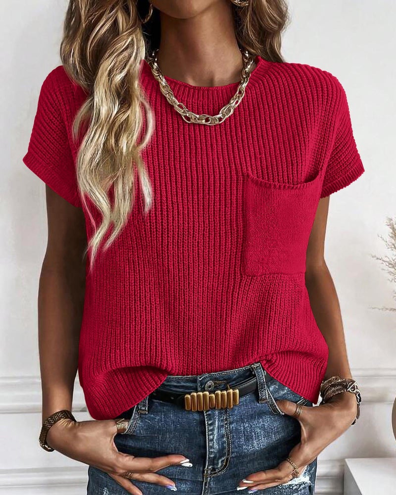 KIRUNDO Spring Summer Short Sleeve Sweater for Women 2026 Casual Sweater Vest Cotton Knit Pullover Tank Tops Fashion Clothing(Red, Large) - Image 4