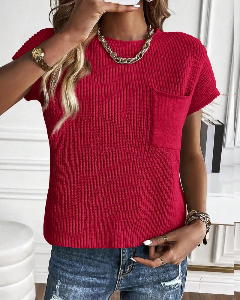 KIRUNDO Spring Summer Short Sleeve Sweater for Women 2026 Casual Sweater Vest Cotton Knit Pullover Tank Tops Fashion Clothing(Red, Large) - Image 3
