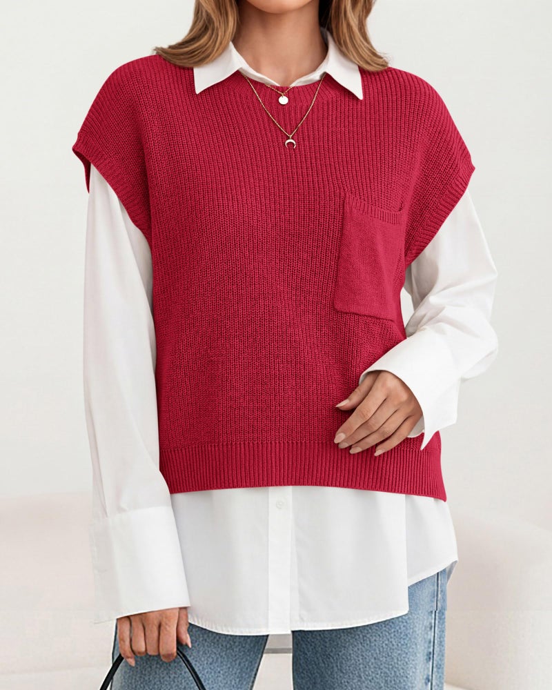 KIRUNDO Spring Summer Short Sleeve Sweater for Women 2026 Casual Sweater Vest Cotton Knit Pullover Tank Tops Fashion Clothing(Red, Large) - Image 5