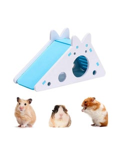 Hamster House with Ladder and Slide, Hamster Play Toys Hideout Hut Rat Hideaway, Boredom Breaker Small Animal Activity Toy, DIY Hamster Cage Accessories for Small Pets (Blue)