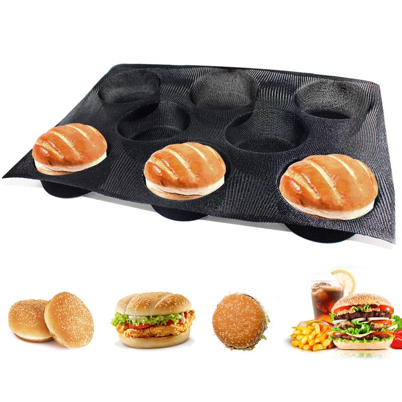 Baker Boutique Hamburger Bun Pan, Mesh Silicone Hamburger Bun Mold, Non Stick Baking Pan for Making Buns, Great Perforated Bakery Molds for Gluten Free Buns(8 loaf, 17.1X12.2X1.6 inch) - Image 1
