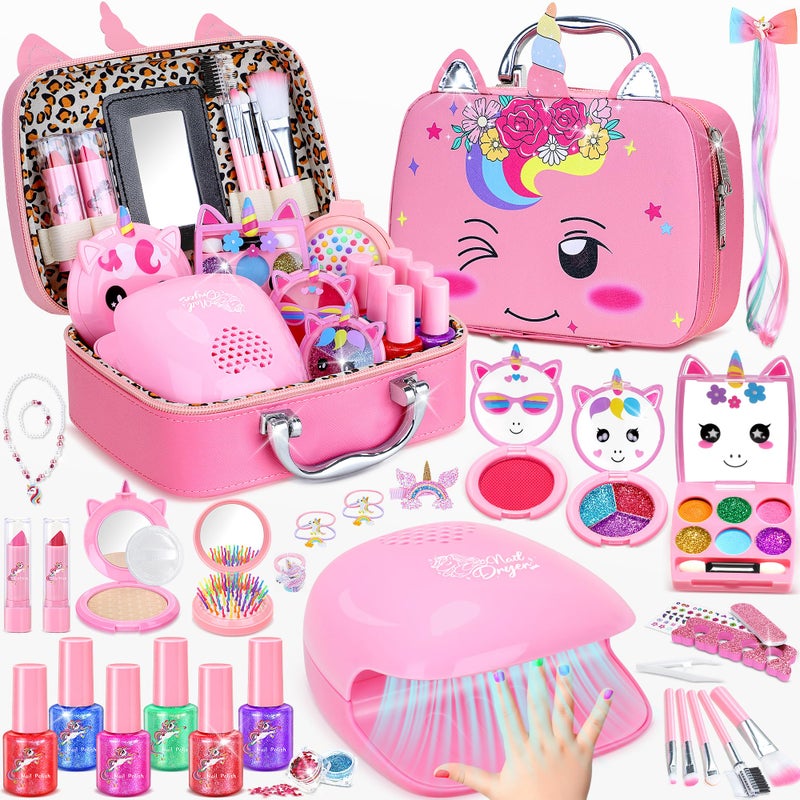 PERRYHOME Kids Makeup Kit for Girl NonToxic Kids Nails Set for Girls with Nail Dryer Unicorn Real Washable Cosmetic Set 2026 New Princess Toys Birthday Gifts for Girls for 3 4 5 6 7 8 Year Old - Image 3