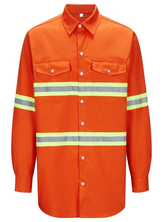 Ousafeve Class 3 Hi Vis Button Up Safety Work Shirts for Men Reflective, Orange_long, M - Image 1