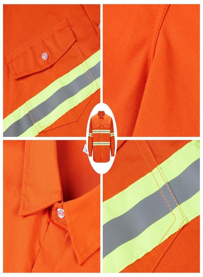 Ousafeve Class 3 Hi Vis Button Up Safety Work Shirts for Men Reflective, Orange_long, M - Image 3