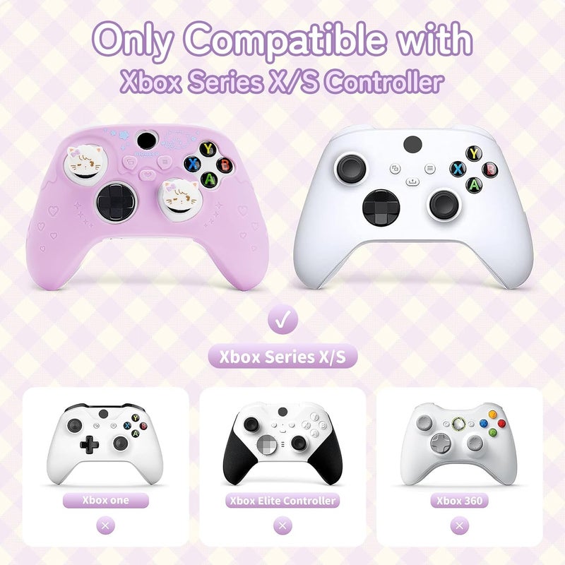 GeekShare مجموعة غطاء تحكم لجهاز Xbox، غطاء واقٍ من السيليكون الناعم متوافق مع وحدة تحكم Xbox Series X، مع غطاءين للإبهام وملصقين (دب أرجواني) - Image 2
