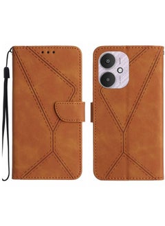 HuHa Case Cover For Xiaomi Redmi 13C 5G Stitching Embossed Leather Phone Case Brown 