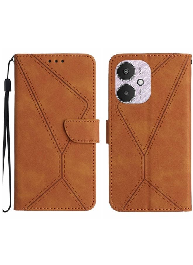 HuHa - Case Cover For Xiaomi Redmi 13C 5G Stitching Embossed Leather Phone Case Brown - Image 1