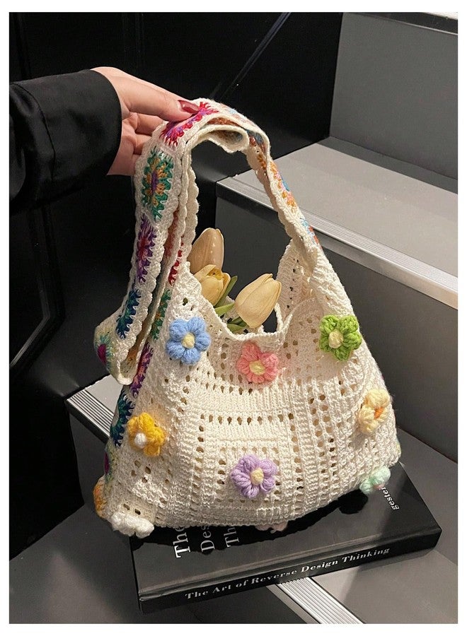 SHENHE Women's Crochet Tote Bag Hollow Out Slouchy Crossbody Beach Shoulder Bag for Travel Daily Beige One Size - Image 3