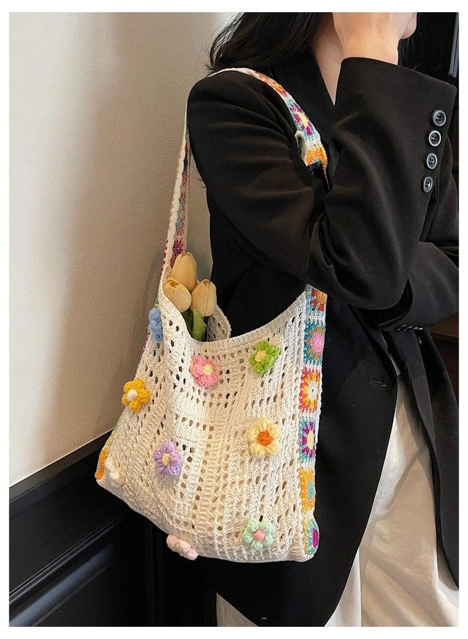SHENHE Women's Crochet Tote Bag Hollow Out Slouchy Crossbody Beach Shoulder Bag for Travel Daily Beige One Size - Image 5