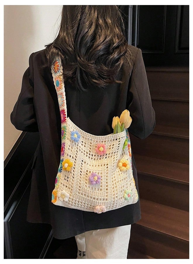 SHENHE Women's Crochet Tote Bag Hollow Out Slouchy Crossbody Beach Shoulder Bag for Travel Daily Beige One Size - Image 2